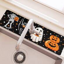 1 Stück Halloween Themen Küchen- & Badezimmer Saugfähige Matte - Kürbiskopf, Schädel und Geist Design, Armaturensplitterschutz und Abflussablage, hergestellt aus schnell trocknendem Diatomeenerde, Badezimmer Deko Matte | Verspieltes Design | Schnell trocknendes Material