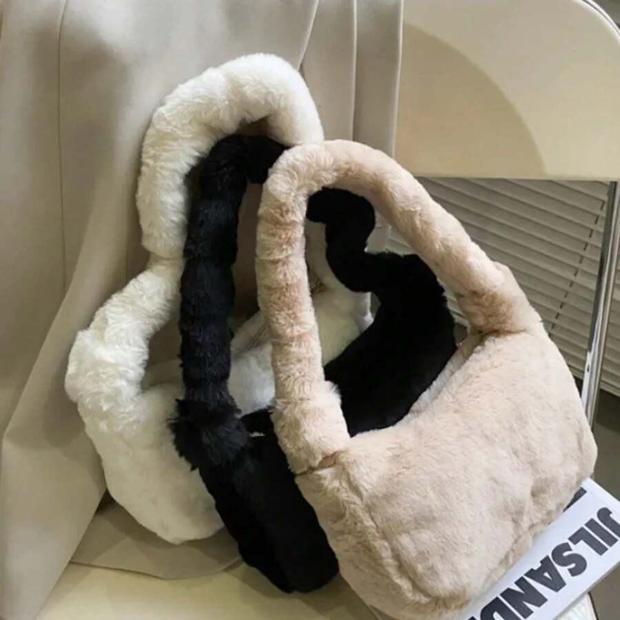 Plush Shoulder Bags For Femme Luxury Designer Soft Winter Ladies Clutch Purse Handbag Cute Fashion Female Party Underarm Bag