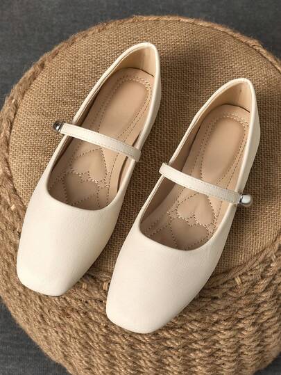 MonaNise Women's Fashion Comfortable Square Toe Slip-On Buckle Strap Flat Shoes, Suitable For Outdoor, Travel, Wedding Party, Work, Navy Blue