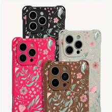 Funda de teléfono con diseño de flor y hoja rosa, funda colgante de cuatro esquinas para teléfono 13 Pro 16 15 Plus 14 12, TPU impreso suave, 1 ud. - Colores mixtos 1 - Ver 3