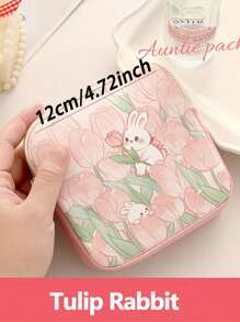 1 Stück süßer Cartoon Ölgemälde Design PVC Material Aufbewahrungstasche, lässiger Stil, leicht, handwaschbar, großer Stauraum tragbarer Organizer für Kopfhörer, Datenkabel, Lippenstift, Damenbinden