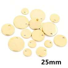 30 件 6-25 毫米圆形吊饰不锈钢镀金圆形单孔吊饰 DIY 项链吊坠珠宝配件 - round charms - 查看 22