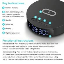 2-In-1 Wireless Charger With Time Display And Alarm Clock Function, Suitable For Bedroom Or Desk, Charging Base Compatible With IPhone 17/16/15/14/13/12/11 Pro Max/Mini/Plus/XR/XS/X/8, Compatible With AirPods 2/3/4/Pro/Pro 2, Compatible With Samsung S25/S23/S22/S21/S20, Galaxy Buds - Black - View 7