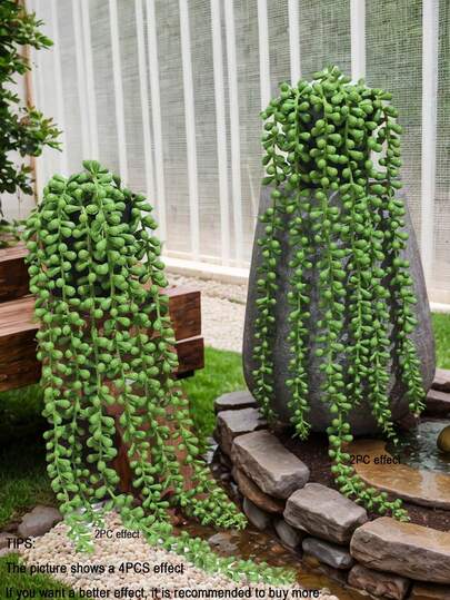 4/2/1 piezas Plantas suculentas artificiales elegantes - Follaje colgante de perlas realistas, Peperomia colgante de tenedor, Flores artificiales, Enredaderas de suculentas de plástico para decoración de pared - Perfectas para sala de estar, oficina, decoración del hogar y jardín, uso interior/exterior, decoración de escritorio con plantas artificiales, regalo de cumpleaños/graduación