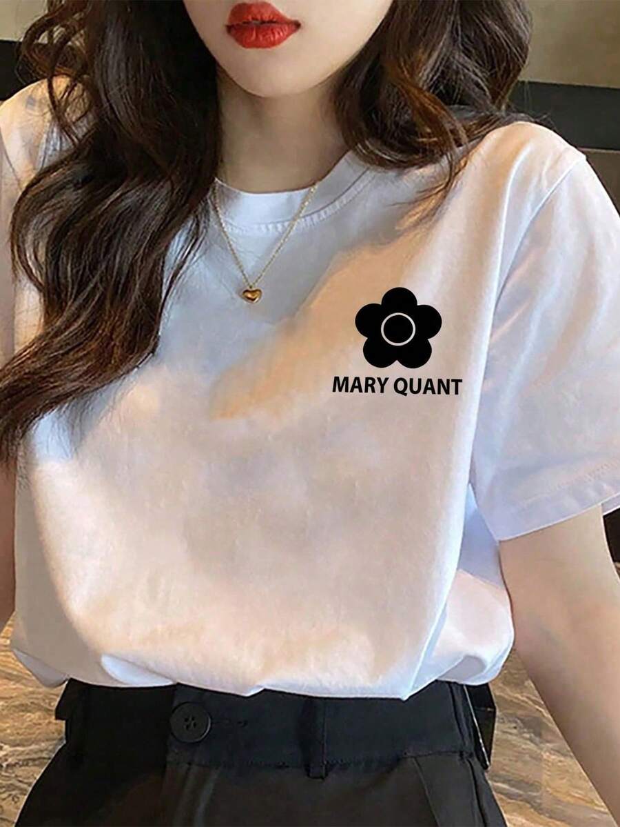 200g Cotton T Shirt Women's New Summer Short Sleeve Cotton Girl Pattern Printed Short Sleeve Round Neck Women's Round Neck Top For Couple - trắng - Xem 1