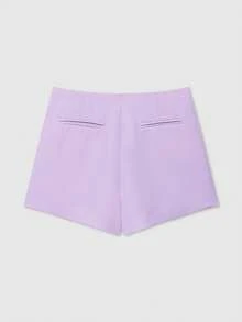 女士时尚休闲纯色不对称裹身短裤裙，简约时尚裙裤 - 紫羅蘭色 - 查看 2