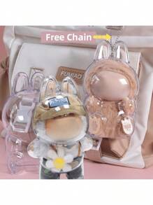 Estuche protector de PVC cristalino de Labubuu (sin muñeca) - Bolsa de almacenamiento transparente a prueba de polvo de color macarrón para Labulabu de pie/sentado, accesorios esenciales para decoración de verano, estuche decorativo, accesorios coleccionables, regalos para mujeres, accesorios de bola esponjosa opcionales