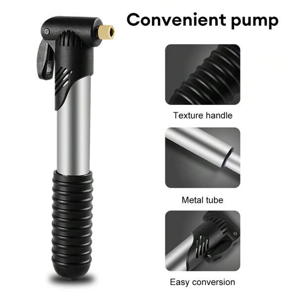 1 Stück tragbare Fahrrad-Luftpumpe, silberfarben, Reifen-Aufpumper für Straßen-/Mountainbike, universell für Presta- und Schrader-Ventil