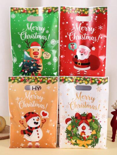 10/20/50pcs Christmas Gift Bags, 4 Styles Santa Claus Snowman Cellophane Treat Bags With Handles, Christmas Decorations For Home 2025 Christmas Gifts New Year 2026 Festive Holiday Party Supplies Packaging Bag Christmas Christmas Decorations Christmas Pajamas Christmas Gifts Christmas Decor