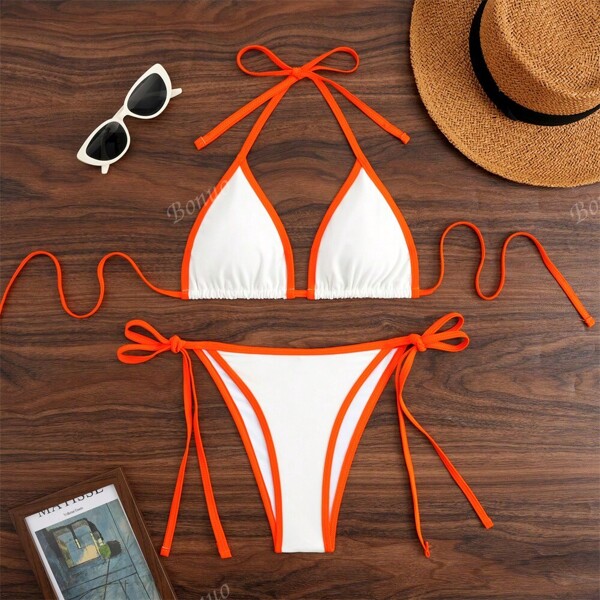 Solid Color Sexy, Elegant Backless Tie-Up Beach Dress'