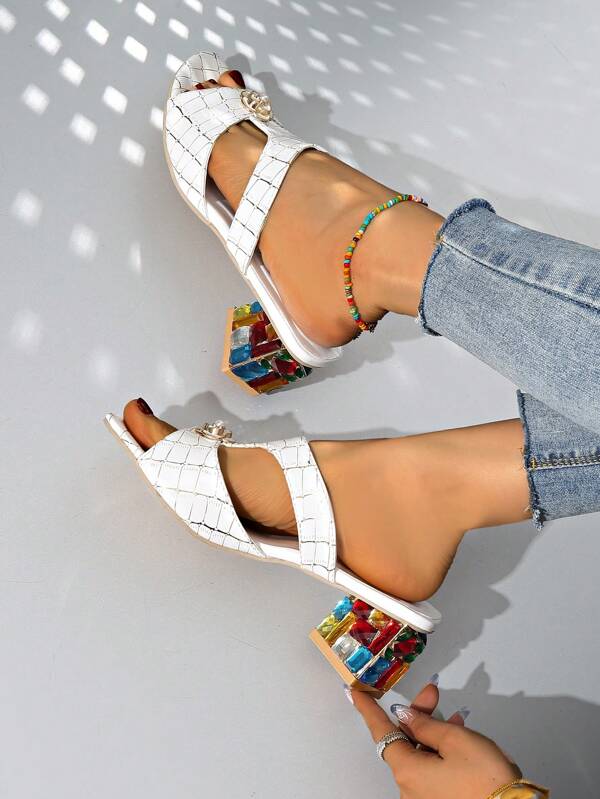 Women's New Style High Heel Open Toe Sandal With Rhinestone Decoration, Summer Fashion Shoes