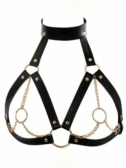 1pc Women's Black Sexy Punk Style Bustier Bodysuit, Suitable For Party, Celebration Or Couple's Daily Date