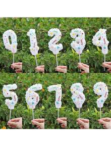 1个迷你生日派对气球装饰牌，蛋糕气球标签，迷你数字气球，彩色数字气球，适用于蛋糕装饰、派对装饰、花束装饰、生日装饰、拍照道具、圣诞节 - 彩色 - 查看 8