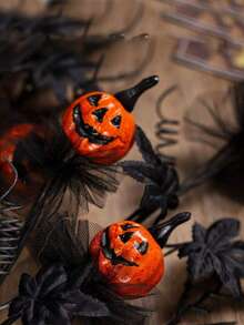 1 pezzo - Rami e steli artificiali per Ognissanti, pianta artificiale, ramo artificiale di zucca con foglie nere, fiore artificiale nero e arancione per la decorazione interna della casa di Ognissanti, decorazioni di Ognissanti, decorazioni autunnali per il raccolto e il festival di Ognissanti - Multicolore - Visualizzare 9