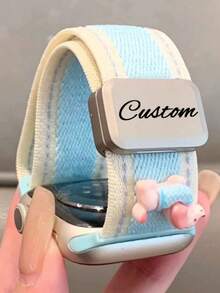 [Customized] Personalized Name Y2k 3D Dog Nylon Cute Stripe Magnetic Band Compatible With Apple Watch Band Series S10 9 8 7 SE S11 10 42mm 46mm 38 40 41mm 42 44 45mm 49mm Summer Men Women Strap - A - View 6