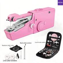 便携式手持缝纫机 - 快速缝纫迷你工具,白色/黑色,设计紧凑,带可调节张力旋钮和压脚,适用于服装缝纫 | 手持缝纫机 | 多功能缝纫工具,适合旅行和居家DIY布料修补,易于初学者使用,配件颜色随机 - Set2 - 查看 4