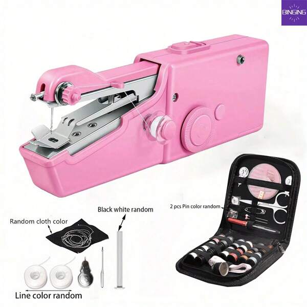 Portable Handheld Sewing Machine - Quick Stitching Mini Sewing Tool, White/Black, Compact Design, With Adjustable Tension Knob And Pressing Foot, Clothing Adjustment | Handheld Sewing Device | Multi Functional Sewing Tool, Suitable For DIY Fabric Repair For Travel And Home, Easy For Beginners To Use, Random Color Accessories