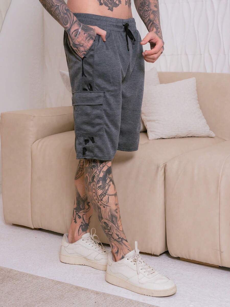 Cargo Shorts With Elastic Waistband - Dark Grey - View 1