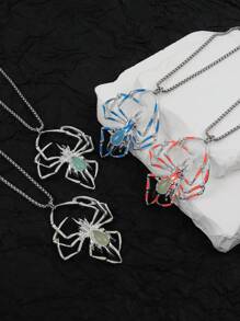 4pcs/Set Fashionable Men Hip Hop Glow-In-The-Dark Metal Bug Pendant Necklace Set, Creative 3D Luminous Spider Jewelry