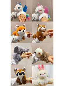 可爱动物毛绒玩具套装，包括大象、兔子、树懒、浣熊和独角兽，配有拍手环，创意设计，可佩戴在手腕上，是送给朋友的独特圣诞节和新年礼物，毛绒玩具，圣诞节，趣味毛绒动物