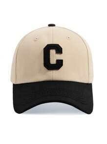 1 件时尚百搭拼色复古 C 标志棒球帽 - 黑色 - 查看 2