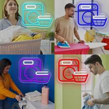 定制洗衣折叠和名称霓虹灯标志，带有 3D 雕刻，个性化 LED 霓虹灯适用于家庭、洗衣房、商务、卧室、客厅和家居装饰，是家庭、商店、乔迁和其他场合的理想独特礼物。 - 彩色 - 查看 7