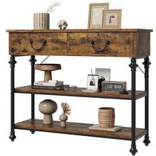 Techigher Wooden Entryway Table With 2 Drawers Narrow Console Table With Storage Shelves Hallway Table Sofa Table For Living Room Couch Foyer Kitchen Counter - Brown - View 1
