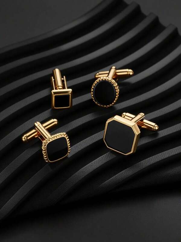Geometric Cufflink For Men Square 18K Gold Plated Stainless Steel Cufflinks Minimalist Suit Shirt Accessory Men's Jewelry Best Gifts For Boyfriend Husband Father