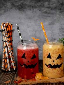 15pcs Halloween Paper Straws - Spooky Party Straws , Featuring Festive Halloween Designs Like Ghosts, Skulls, Pumpkins And Bats! Cocktail Decorations, Themed Desserts And Spooky Beverage Presentations. - Multicolor - View 2