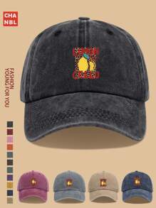1pc Summer Lemon Print Baseball Cap, Unisex Distressed Vintage Snapback, With Leopard Design, Lightweight Breathable City Cap, Truck Driver Dad Hat, Party Hiphop Hat, Beach Vacation Sun Hat, Outdoor Fishing Golf Sports Cap, Ideal Gift For Family And Friends On Holidays And Anniversaries, All-Season