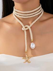 1 件海洋风水手绳项链海星吊坠，夏季度假氛围绳项链首饰