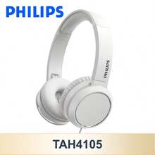 PHILIPS 飞利浦有线 3.5 毫米耳机，带双高清麦克风，HiFi 立体声，可折叠轻便耳机，重低音，适合家庭、办公室、移动、电脑、游戏、运动、学生、成人和儿童 - TAH4105（颜色：粉色、蓝色、黑色、白色），非常适合在线课程、教育、学习