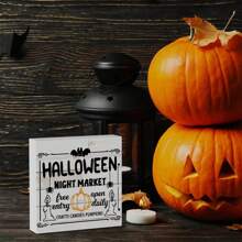 1 PIEZA Adorno decorativo cuadrado de PVC con diseño de calabaza espeluznante y feliz Halloween, decoración aterradora para fiesta, sala de estar, estantería, decoración de Halloween, decoración de calabaza, decoración de murciélago, decoración de bandeja para chimenea