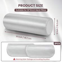 2 Pack Round Neck Pillow Case Covers, 18x6 In Neck Roll Satin Pillowcase Silky Bolster Pillow Cover Grey Cervical Pillow Cover With Hidden Zipper, Silk Cylinder Pillow Covers For Hair & Skin - Light Grey - View 2