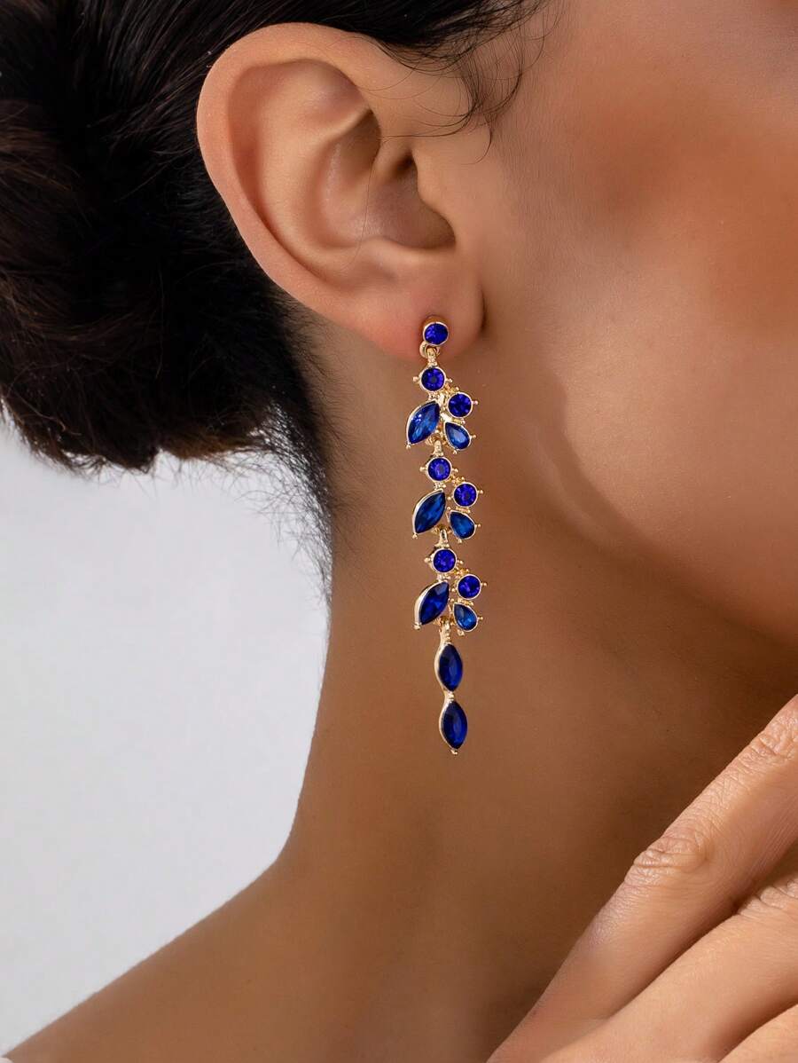 1 par de pendientes elegantes decorados con rhinestones, accesorio de moda minimalista y elegante