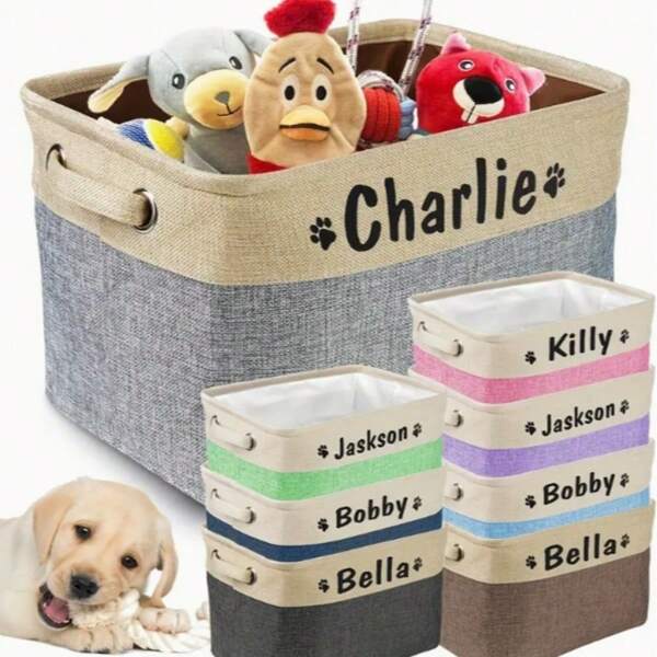 Customizable Foldable Pet Toy Storage Basket, Sturdy Storage Box