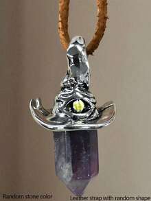 1 pieza Collar de mujer exclusivo con colgante de pilar hexagonal vintage con piedra natural en forma de sombrero de bruja, gargantilla personalizada simple para fiesta de Halloween - Multicolor - Ver 6