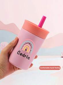 1pc Custom Back To School Water Bottle, Custom Coffee Cup, Reusable Stainless Steel Water Bottle, Customizable Name And Personalized Text, With Flexible Straw, 12 Oz, Must-Have For Back To School Season, Great For Travel And Picnics,