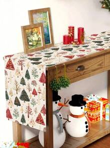 1pc 35*180cm/13.78*70.87inch Christmas Tablecloth, Minimalist Nordic Style Christmas Tree Pattern Tablecloth, Oblong Tablecloth Suitable For Holiday Decoration, Winter Dining Table Setting, Natural Theme Christmas Party Table Decor