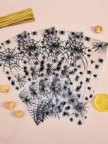 50pcs Halloween Opp Flat Pocket Small Food Packaging Bag Transparent Black Spider Bag Candy Biscuit Packaging Bag.