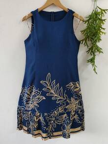 Plain  Dress With Fake - Lace Blue - View 1