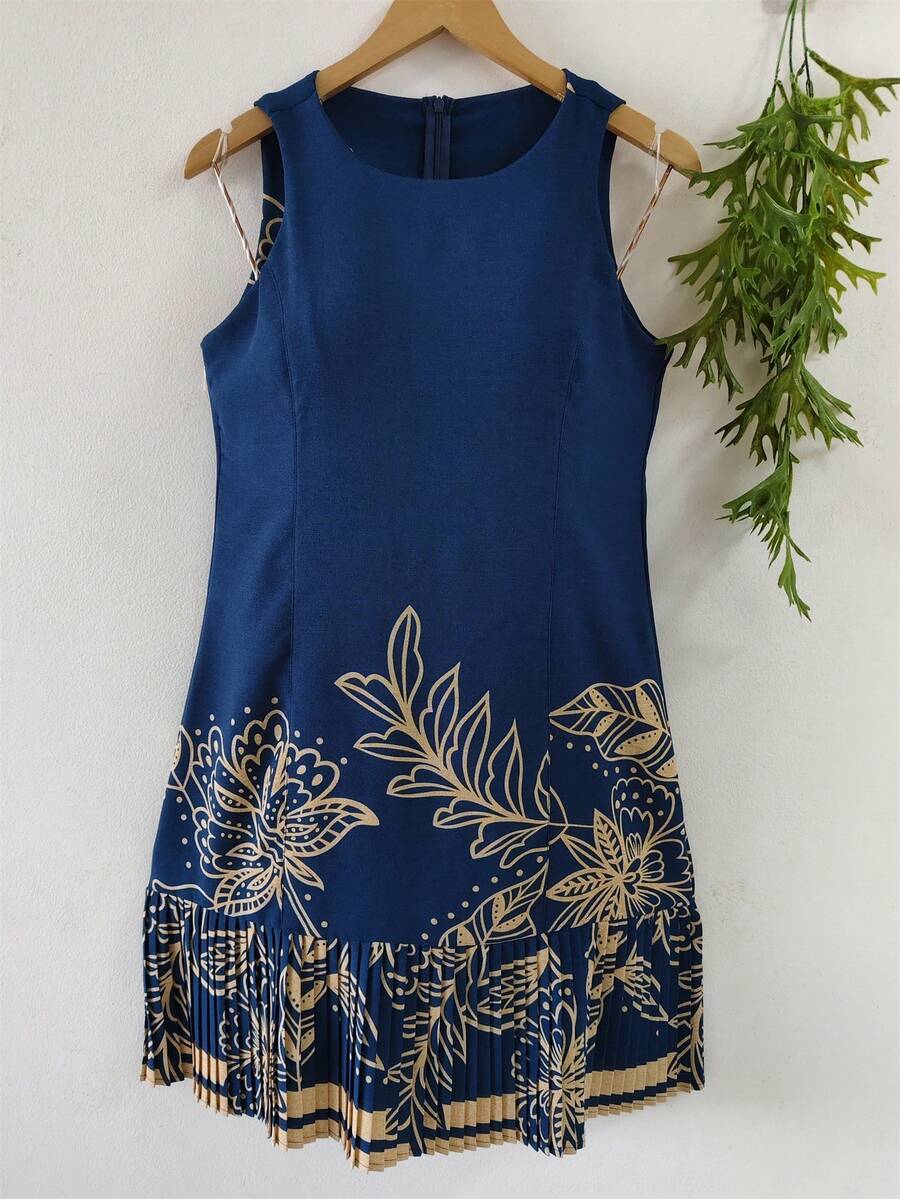 Plain Dress With Fake - Lace Blue - View 1