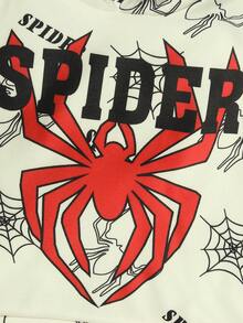 2pcs/Set Young Boys Spider Web All-Over Print Long Sleeve Hooded Sweatshirt And Straight Leg Pants Set, Autumn/Winter - White - View 4