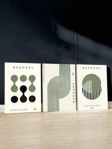 3pcs Canvas Artwork Collection, Framed Prints For Unique Home Decor - Wooden Framed Style Green Bauhaus Decorative Posters, Mid-Century Modern Posters, Geometric Art Prints, Line Art, Sage Green, Wall Arts, Art Prints, Posters, For Living Room, Bedroom, Bathroom, Optional Frame - Multicolor - View 4