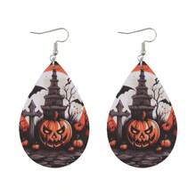 哥特式恐怖血手印、南瓜、黑猫水滴形女士耳环，复古 PU 皮革哥特式双面耳环，万圣节派对礼物