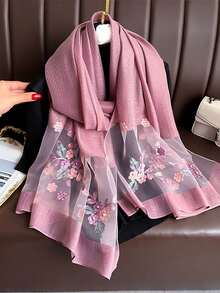 1pc Bohemian Elegant & Luxurious Floral Embroidery Scarf, Casual Business Shawl, Women Hijab, Suitable For Daily Wear For Dress - A - View 6