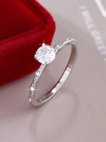 1pc Minimalist & Versatile 4-Claw Cubic Zirconia Round White Stone Engagement / Wedding Ring, Suitable For Women, Perfect For Weddings, Valentine's Day Gift