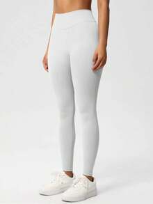 YESOBD Women 4 Way Stretch Sports & Outdoors Seamless Booty Sculpt Tummy Control Fitness Tights,No Front Seam High Waisted Workout Leggings For Women Buttery Soft Yoga Pants Gym Athletic Tights - 羽毛米色 - 查看 1