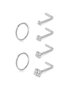 6-12 件鼻环鼻钉 20G L 形鼻钉 1.5 毫米 2 毫米 2.5 毫米 4 毫米方晶锆石小号银金防过敏鼻环饰品男士 - 鼻釘 - 查看 5