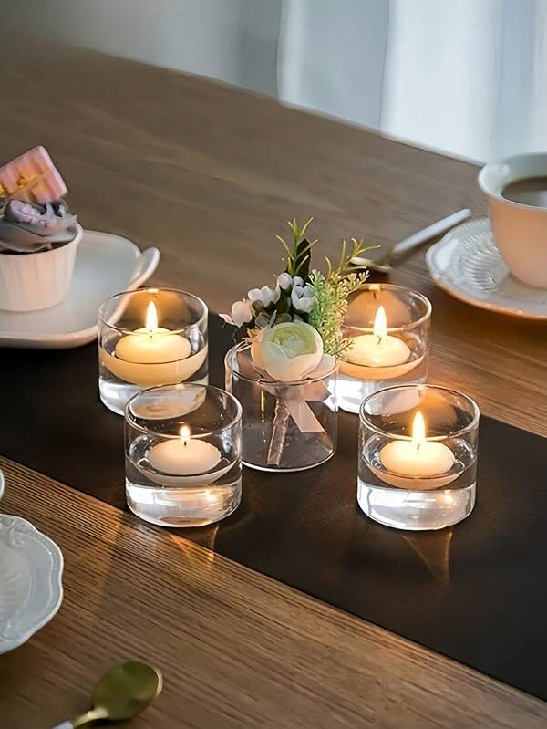 12 piezas Portavelas de Vidrio Miniatura | Superficie Pulida, Tema Romántico, de Pie, Para Velas Flotantes, Portavelas de Té de Cristal | Decoración de Mesa para Boda al Aire Libre y Fiesta